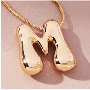 New! Anthropologie Gold Bubble Monogram Initial Pendant Necklace NWOT
